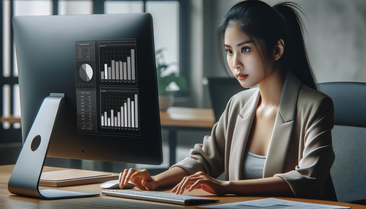 A detailed image showing a person analyzing financial reports on a computer screen